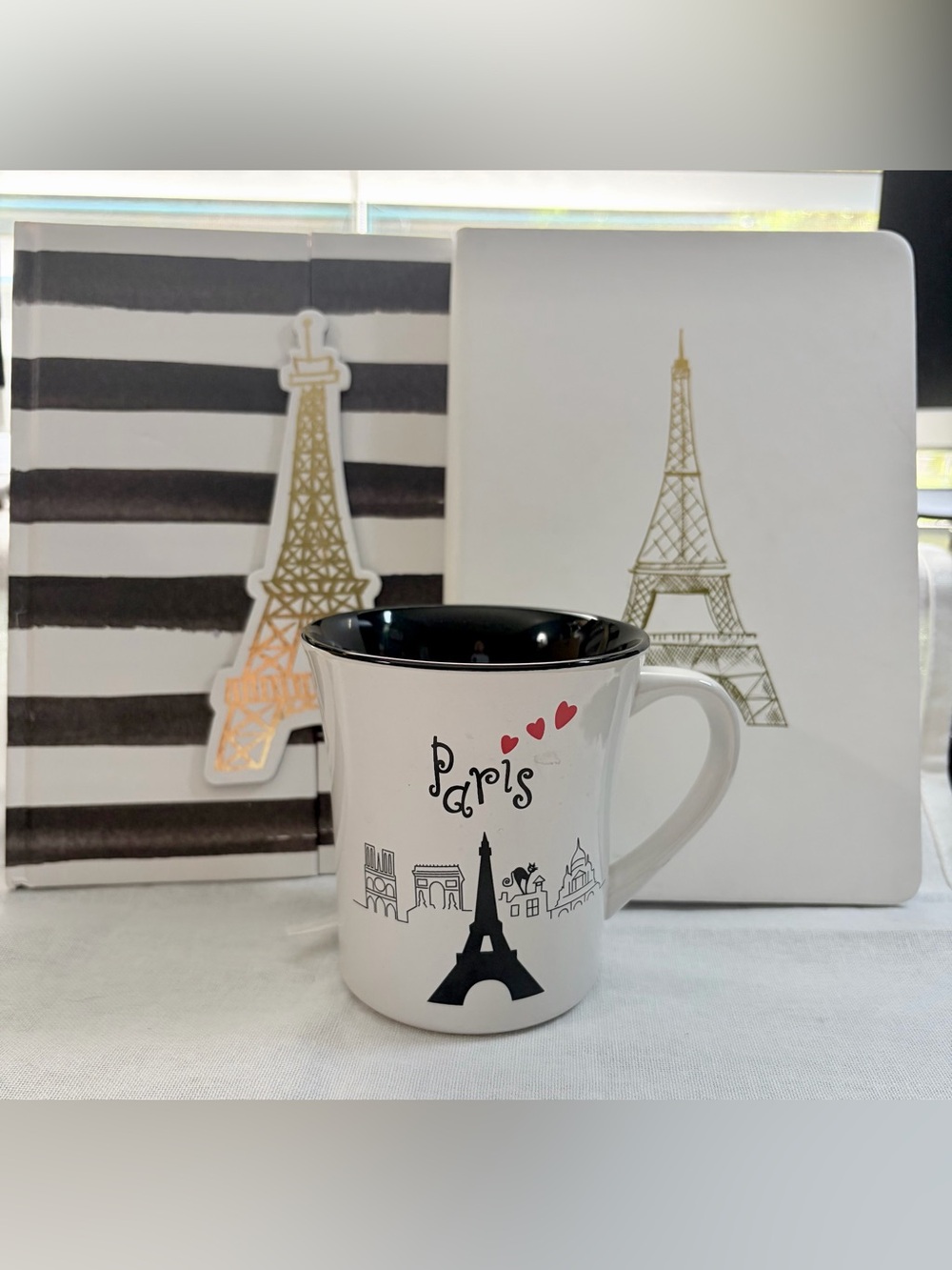 Paris Eiffel Tower Ceramic Mug & 2 Hard Cover Eiffel Tower Journals